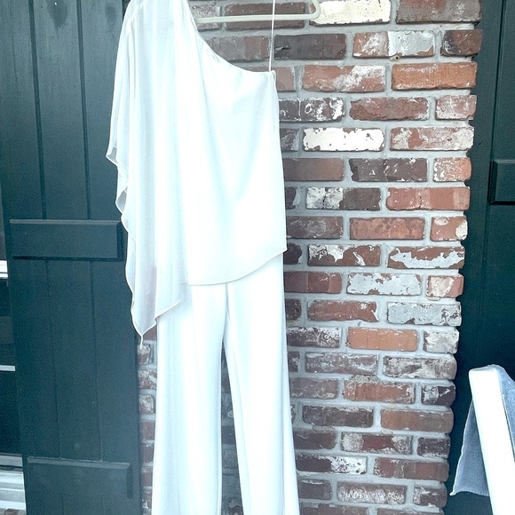 Halston Pants - Halston Heritage White Jumpsuit with Flowing Silhouette